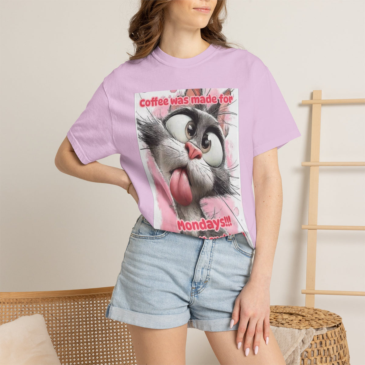 Funny Cat Coffee T-Shirt – "Coffee was made for Mondays!!! It helps it suck less!"