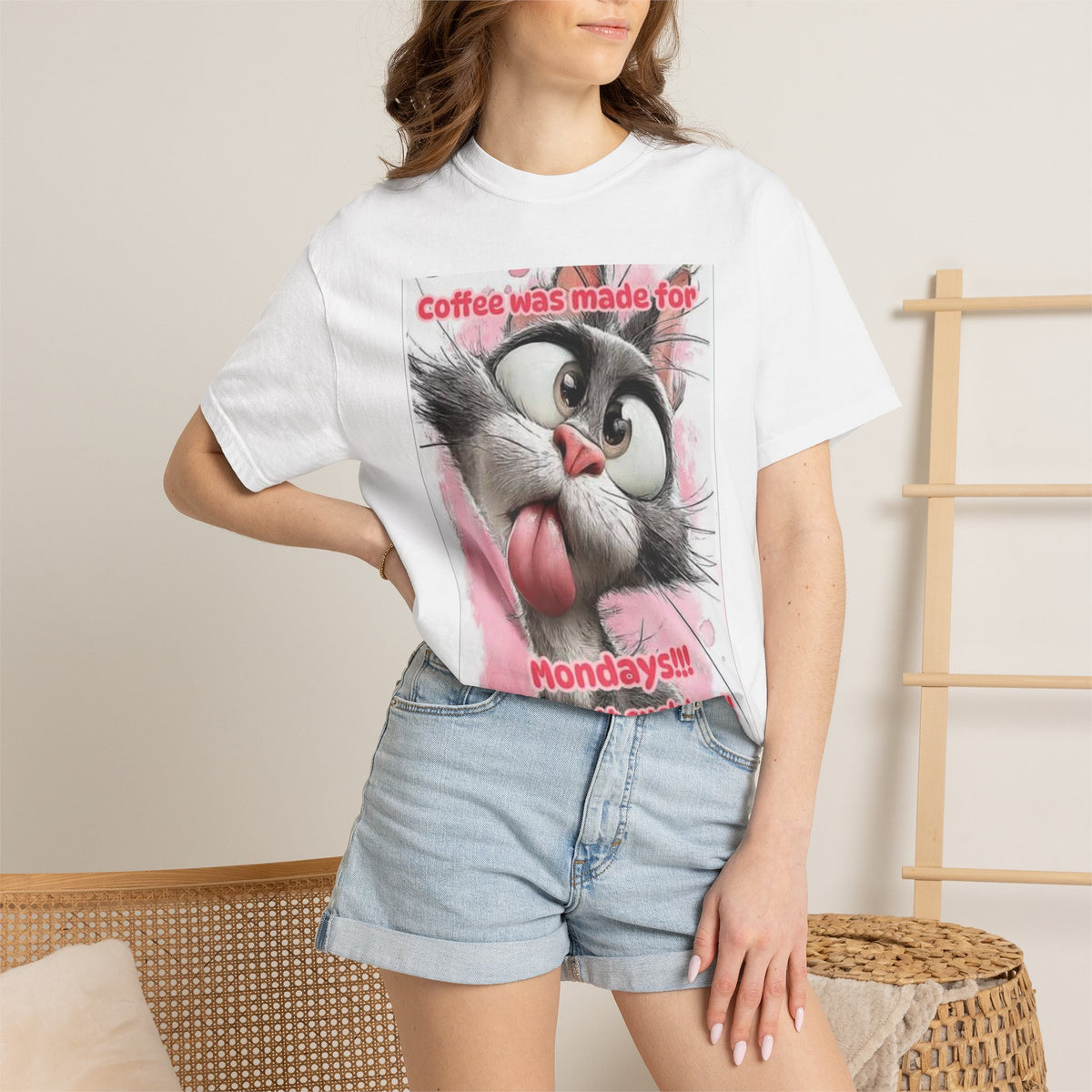 Funny Cat Coffee T-Shirt – "Coffee was made for Mondays!!! It helps it suck less!"