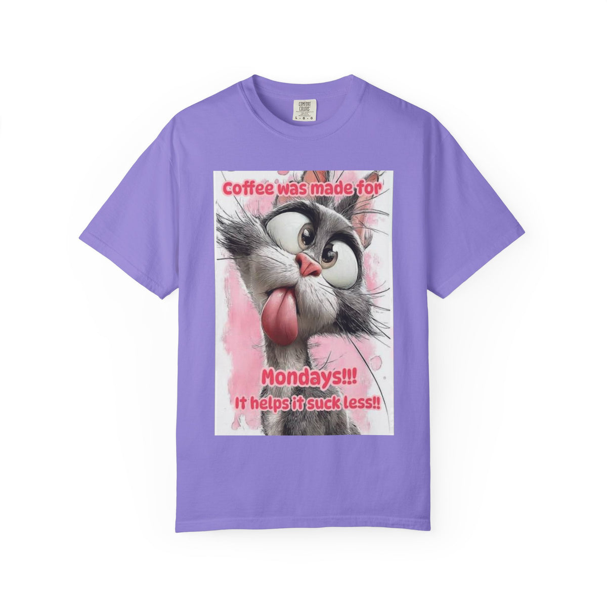 Funny Cat Coffee T-Shirt – "Coffee was made for Mondays!!! It helps it suck less!"